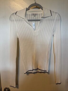 NWT Madewell Ivory Ribbed Polo Sweater with Burgundy maroon Edge